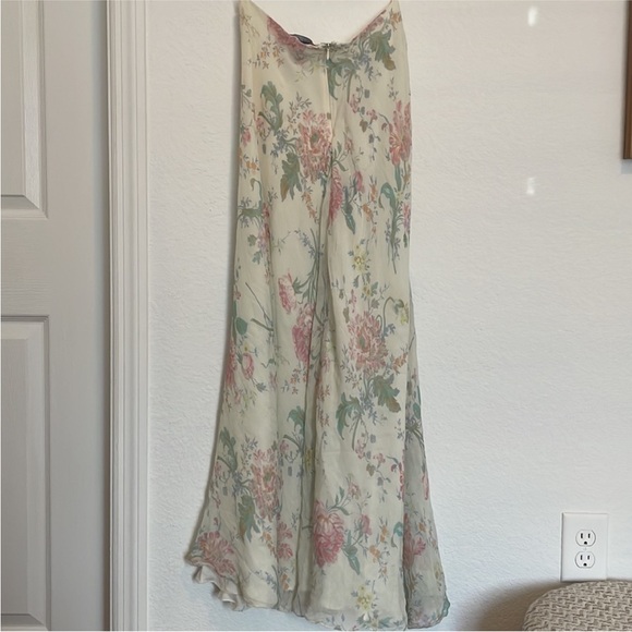 100% Silk Ralph Lauren Purple Label Victoria Floral-Print A-Line Silk Maxi Skirt - Picture 4 of 12